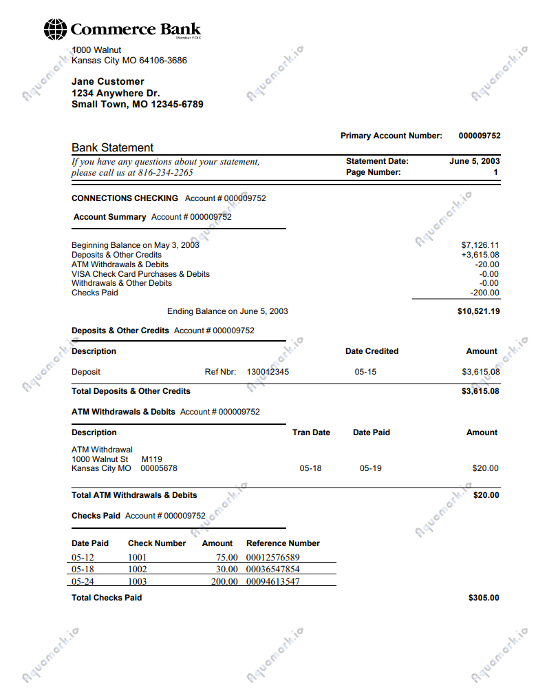 Watermarked document sample